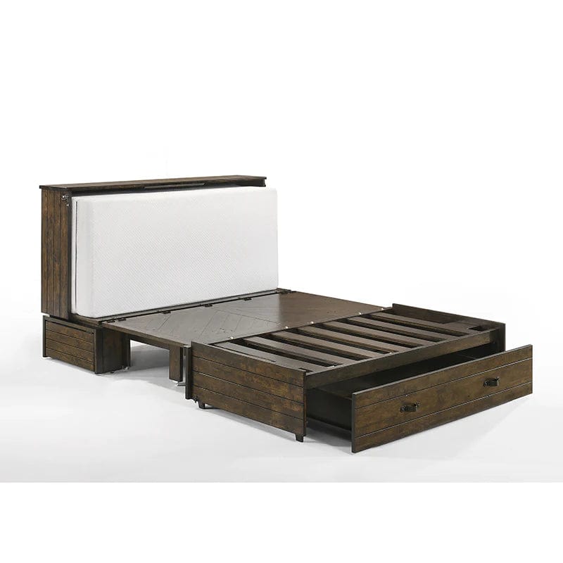 Night and Day Furniture Ranchero Queen Murphy Cabinet Bed in Wildwood Brown with Mattress