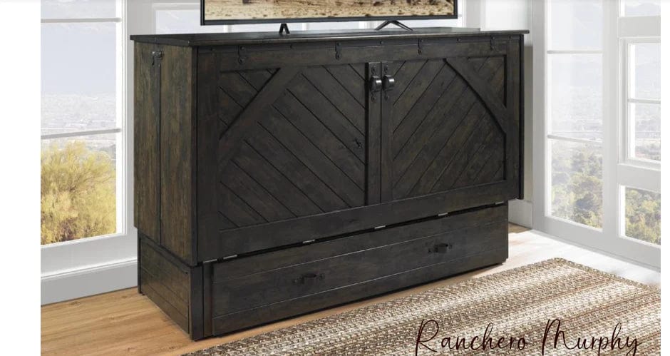 Night and Day Furniture Ranchero Queen Murphy Cabinet Bed in Wildwood Brown with Mattress