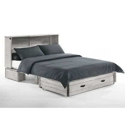 Night and Day Furniture Ranchero Queen Murphy Cabinet Bed in Wildwood Vintage White with Mattress