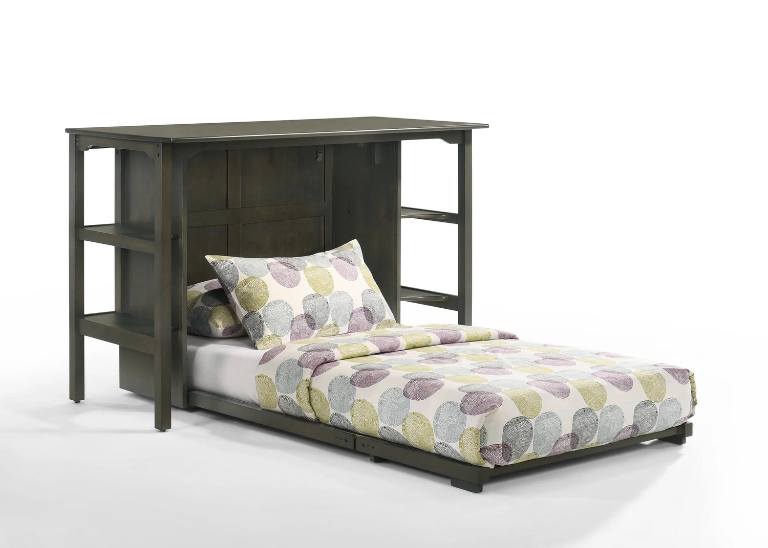 Night and Day Furniture Siesta Twin Desk Bed in Stonewash with Mattress and Chair