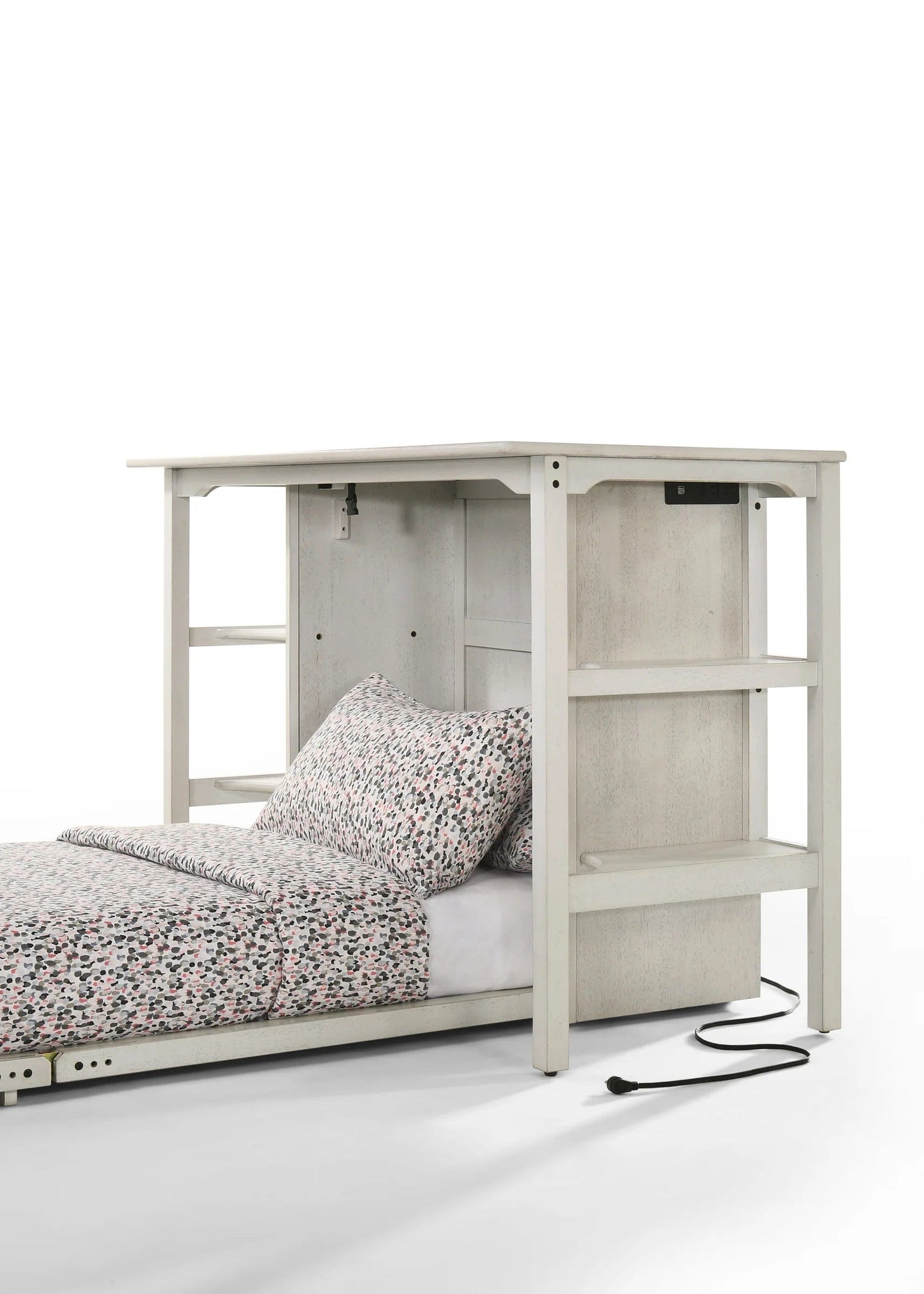 Night and Day Furniture Siesta Twin Desk Bed in Vintage White with Mattress and Chair