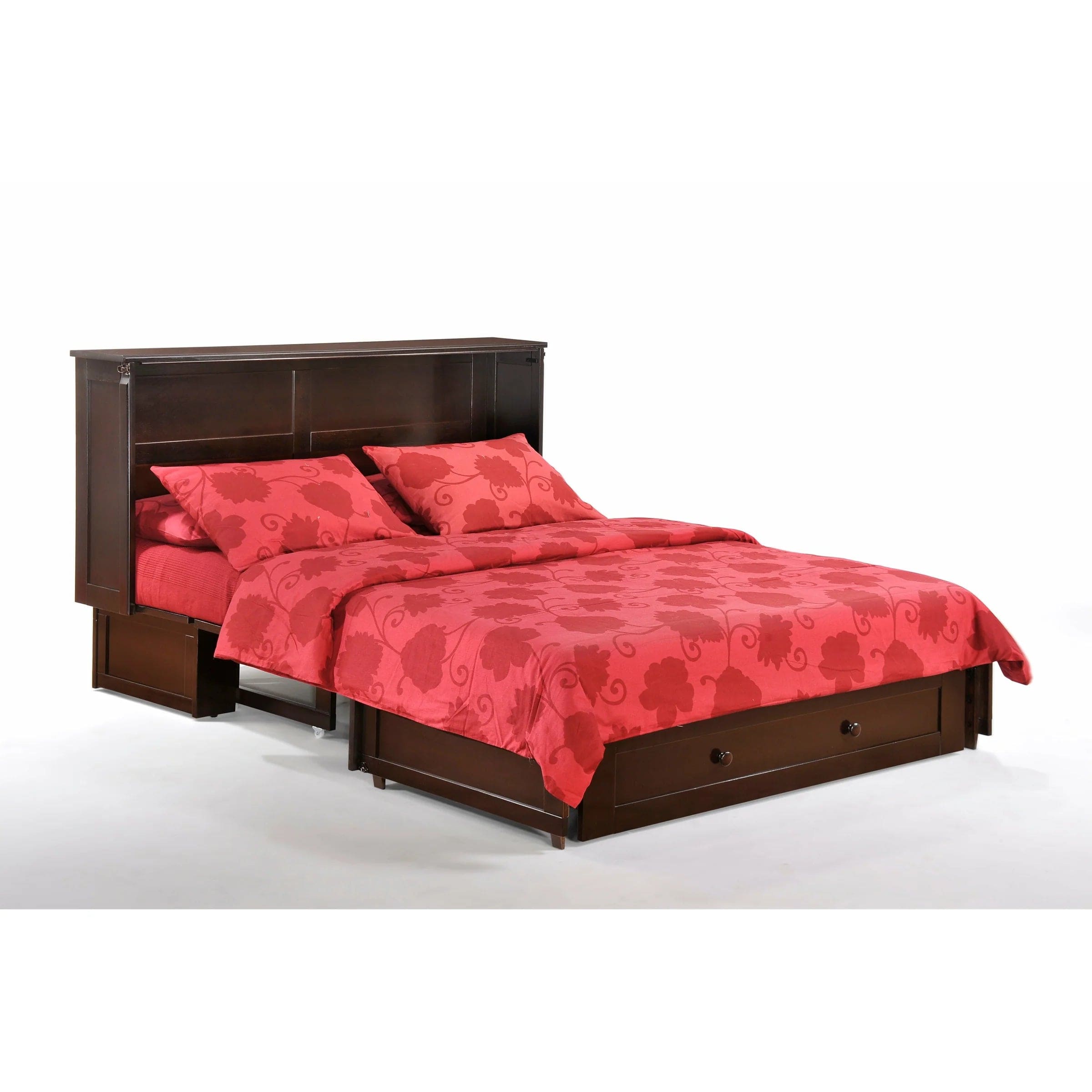 Night and Day Furniture Clover Queen Murphy Cabinet Bed in Dark Chocolate with Mattress
