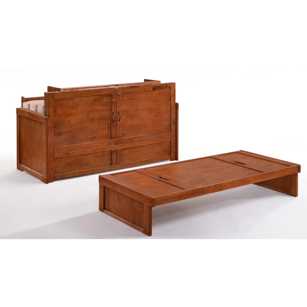 Night and Day Furniture Murphy Cube Queen Cabinet Bed in Cherry Finish with Mattress