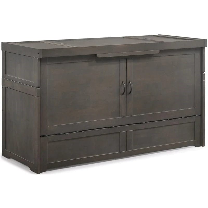 Night and Day Furniture Murphy Cube Queen Cabinet Bed in Stonewash Finish with Mattress