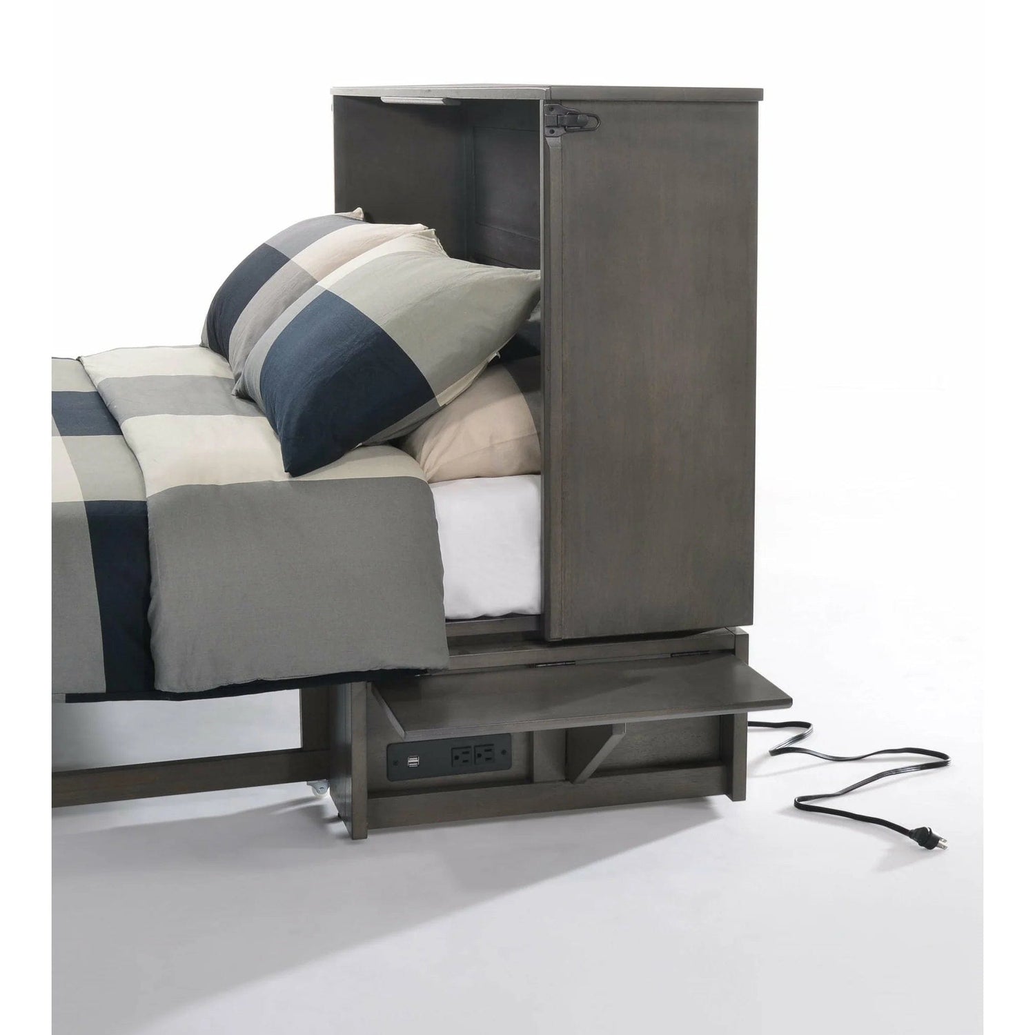 Night and Day Furniture Sagebrush Queen Murphy Cabinet Bed in in Stonewash Finish with Mattress