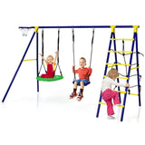 Costway 5-In-1 Outdoor Kids Swing Set A-Shaped Metal Frame Ground Stake