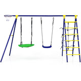 Costway 5-In-1 Outdoor Kids Swing Set A-Shaped Metal Frame Ground Stake