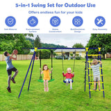 Costway 5-In-1 Outdoor Kids Swing Set A-Shaped Metal Frame Ground Stake