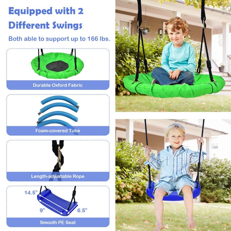 Costway 5-In-1 Outdoor Kids Swing Set with A-Shaped Metal Frame and Ground Stake