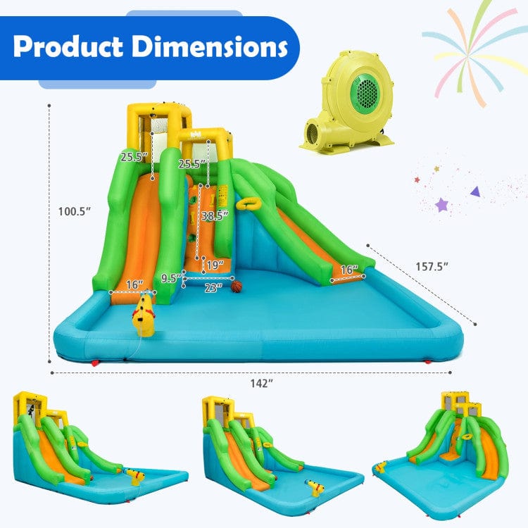 Costway Kids Inflatable Water Park Bounce House with 480W Blower