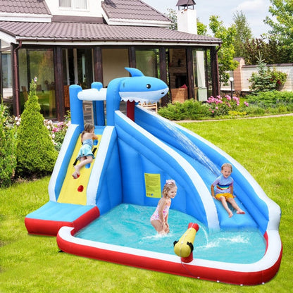 Costway 4-in-1 Inflatable Water Slide Park with Long Slide and 735W Blower
