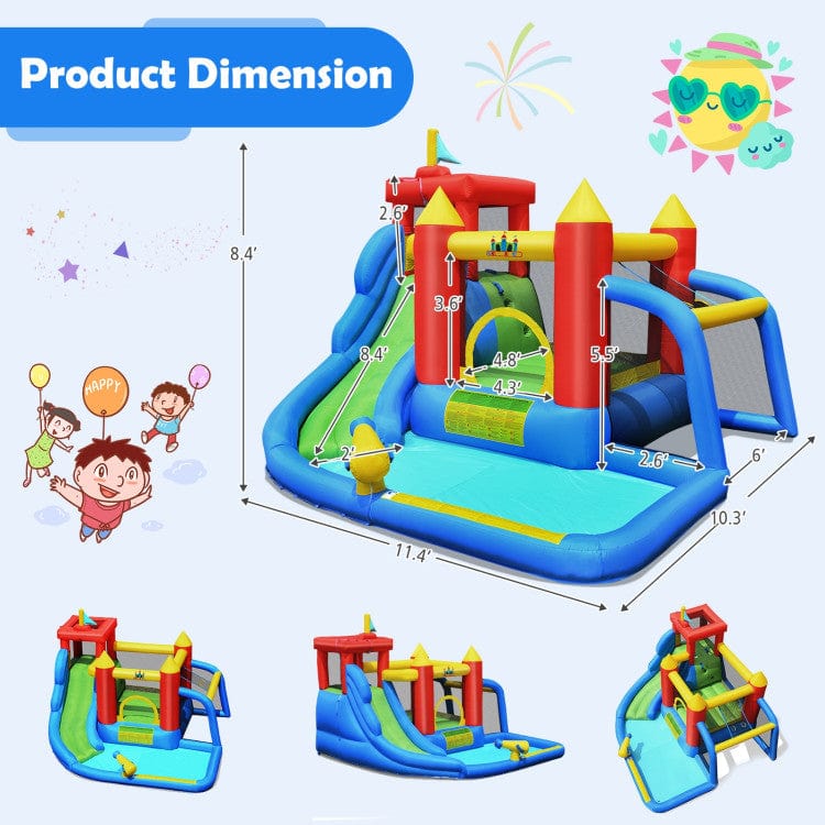 Costway Inflatable Bounce House Splash Pool with Water Climb Slide