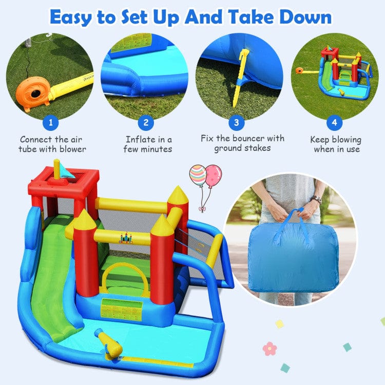 Costway Inflatable Bounce House Splash Pool Water Climb Slide