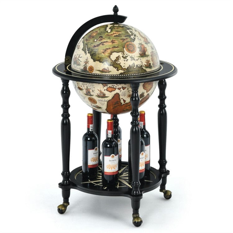 Costway 16th Century Nautical Chart Wine Cabinet with Wheels