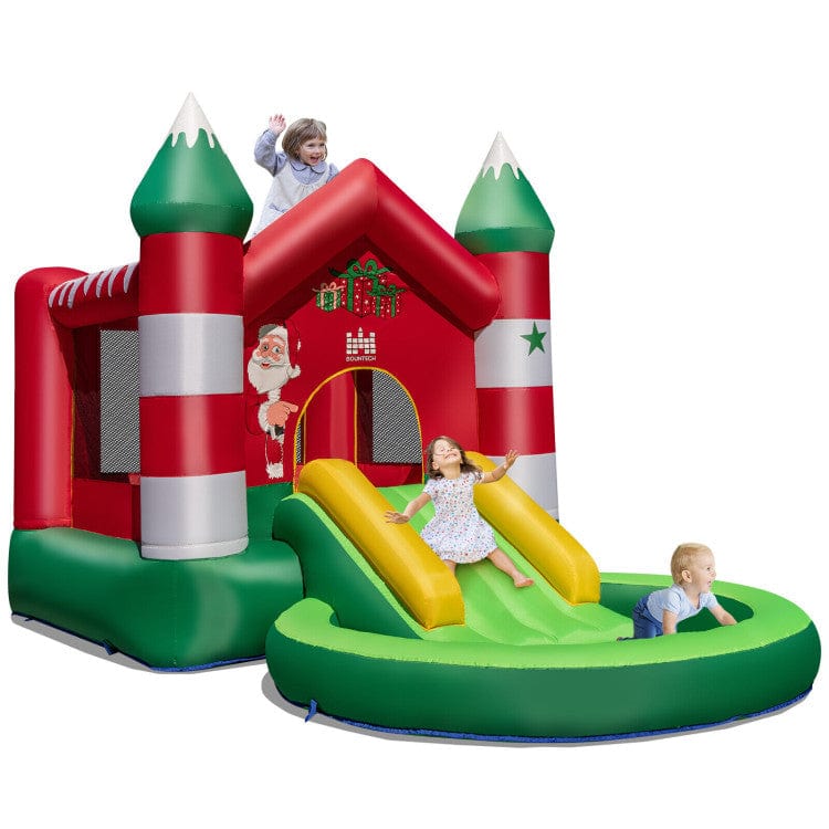 Costway Christmas Themed Kids Inflatable Bounce House with Slide without Blower