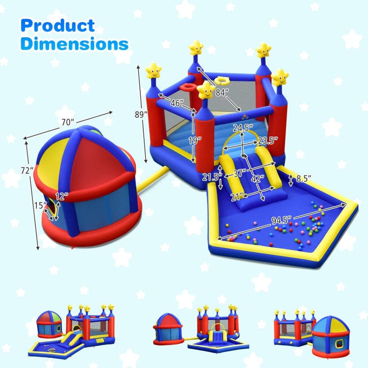 Costway Kids Inflatable Bouncy Castle with Slide Large Jumping Area Playhouse and 735W Blower