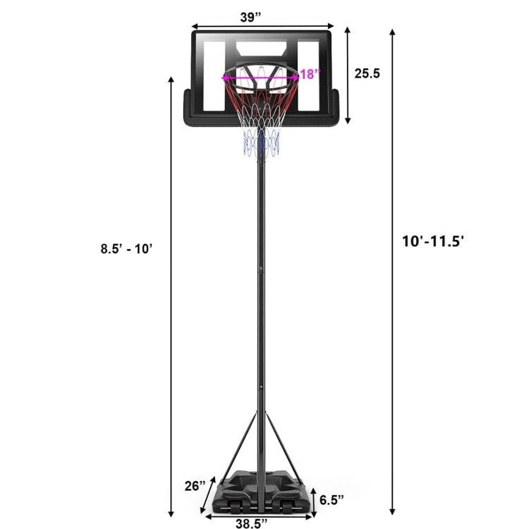 Costway Height Adjustable Portable Shatterproof Backboard Basketball Hoop with 2 Nets