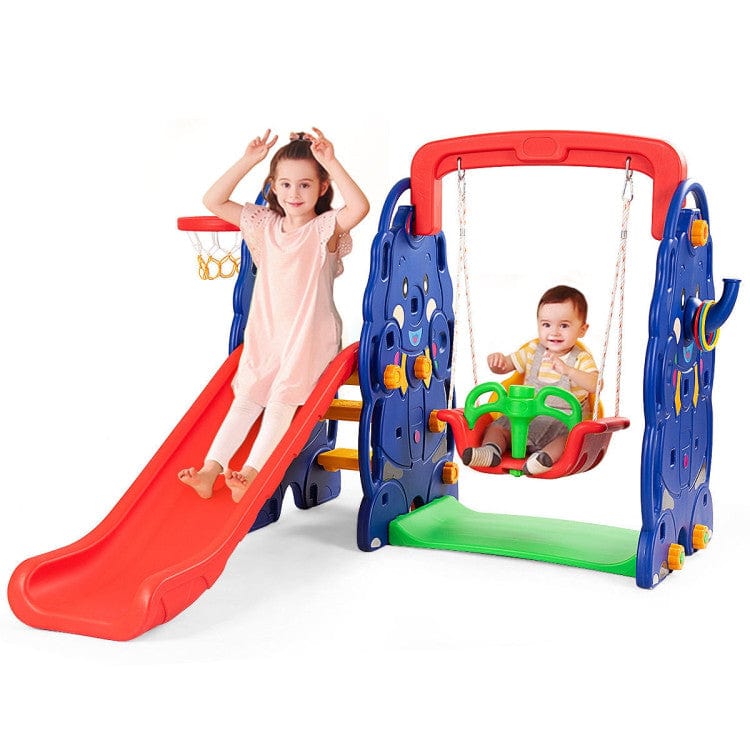 Costway 3-in-1 Junior Children Freestanding Climber Slide Swing Seat Basketball Hoop