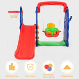 Costway 3-in-1 Junior Children Freestanding Climber Slide Swing Seat Basketball Hoop