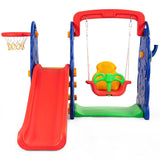 Costway 3-in-1 Junior Children Freestanding Climber Slide Swing Seat Basketball Hoop