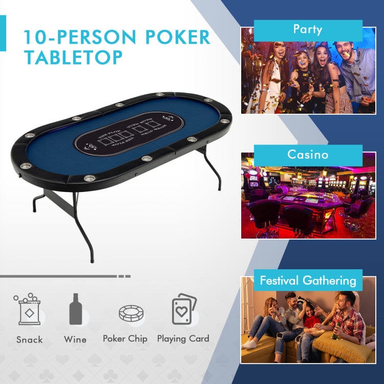Costway Foldable 10-Player Poker Table with LED Lights and USB Ports