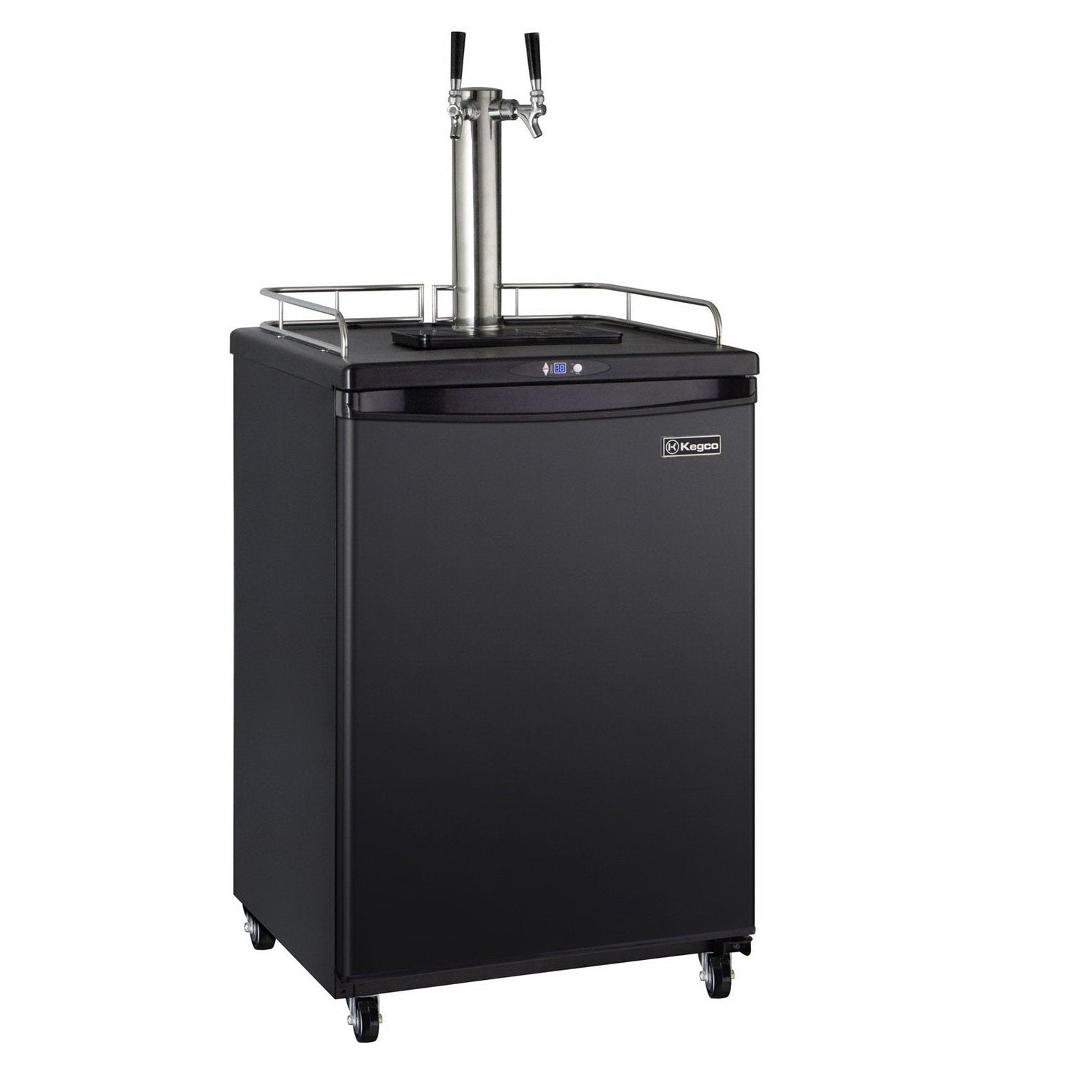 Kegco Two Faucet Commercial Grade Kegerator with Digital Temp Control - Black Cabinet with Black Door